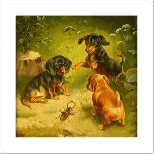 Dachshund Puppies at Play (circa 1900) by Carl Reichert Posters and Art
